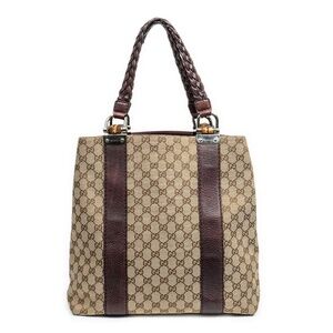 Gucci Vertical Bamboo Bar Shopper Tote Monogrammed Canvas